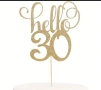 Hello 20 21 30 40 50 60 години Честит Рожден ден ЧРД сребрист брокат мек топер с клечка за торта, снимка 5