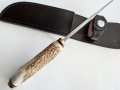 Нож дамаск Ламинат Рог Кожена кания, снимка 4