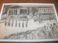 Манифестация пред мавзолея, стара соц рисунка с молив, снимка 1 - Картини - 38817112