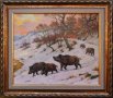 Зимен пейзаж с диви прасета, картина за ловци, снимка 1 - Картини - 27698166