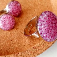 Комплект пръстен и обеци в нежно розово , снимка 1 - Подаръци за жени - 27267328
