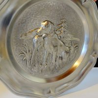Пано,чиния от калай с ловна картина. , снимка 3 - Антикварни и старинни предмети - 26602113