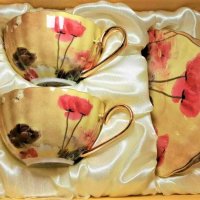 Красиви чаши за кафе с цветя от костен порцелан, снимка 7 - Сервизи - 33270333