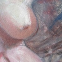 55х39см Майсторски маслен пастел, Гола Жена Еротика, голяма картина, снимка 3 - Картини - 28888435
