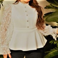 Бяла блуза, Дантелена бяла блуза, Елегантна блуза, Ефектна бяла блуза, снимка 3 - Блузи с дълъг ръкав и пуловери - 43366947