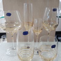 Комплект от 6 чаши кристалин BOHEMIA със златна нишка, снимка 1 - Чаши - 43049550