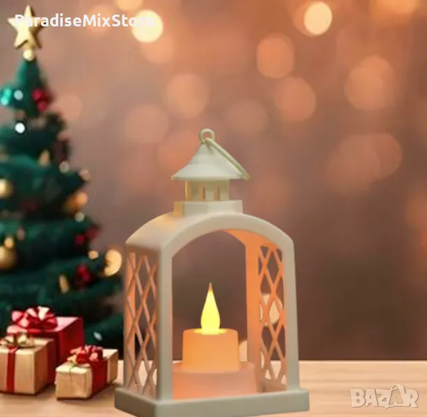 Бял Коледен LED фенер с топла светлина, снимка 1