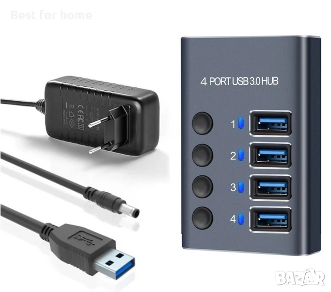4-в-1 USB 3.0 Хъб PRESTIGE CHARGE® – Алуминиев корпус, 5Gbps трансфер и 36W захранване, снимка 1