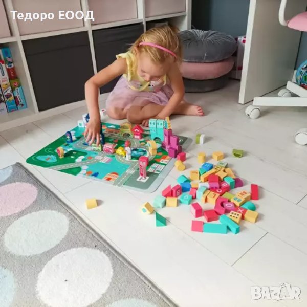 Дървен конструктор строител от дървени блокчета Градът, 100 части, снимка 1