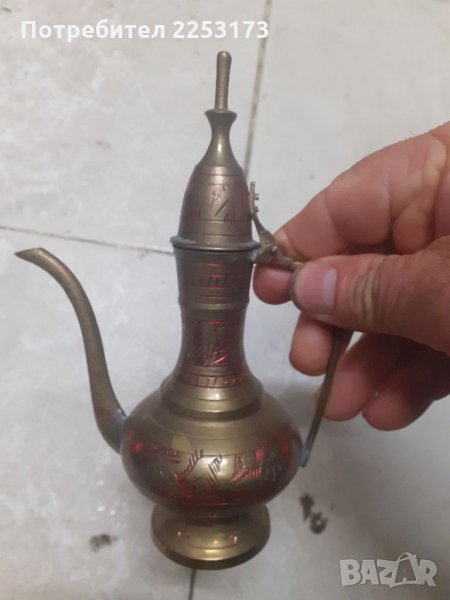 Месингов стар ибрик,рисуван,Индия, снимка 1