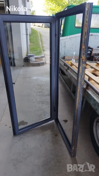 Алуминиев прозорец с каса - дограма сива със стъклопакет 80/169см, снимка 1