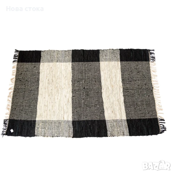 Килим тип черга с ресни, сиво с черно, 4 размера, снимка 1
