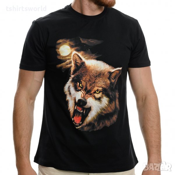 Нова мъжка тениска с дигитален печат Зъбат вълк, Пълнолуние, Серия Вълци, снимка 1