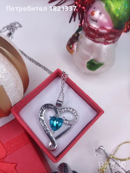 Сребърно колие с кристали МАМА , снимка 1