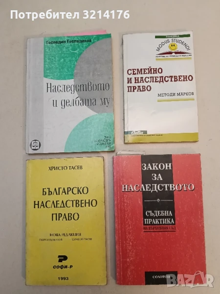 Закон за наследството: Съдебна практика на Върховния съд. Текст 1952-1997 – Сборник (1998), снимка 1