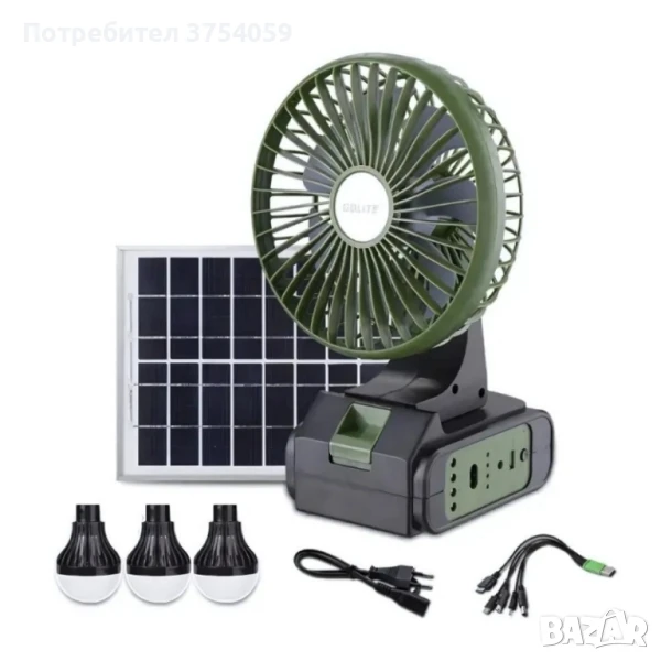 Соларна вентилаторна система GDLITE GD-8081 с вентилатор и 3 крушки, снимка 1