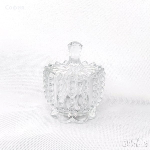 Стъклена захарница с капак, снимка 1