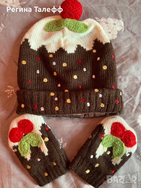 Бебешка шапка с ръкавички р-р 3/6 месеца , снимка 1