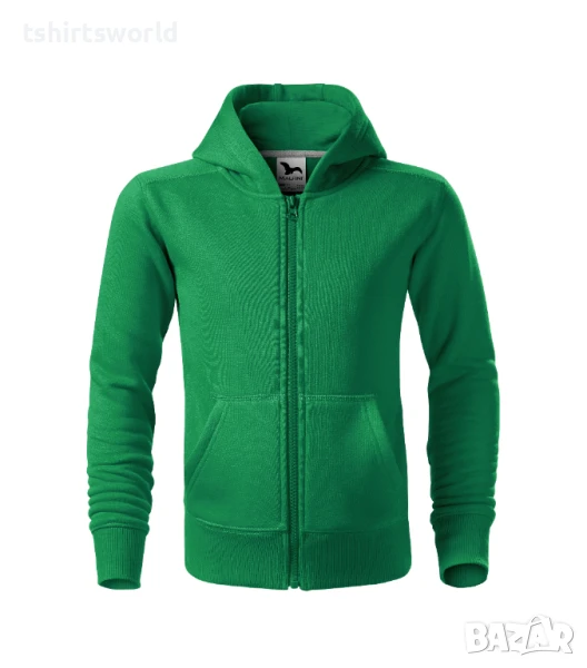 Нов детски суичър с ЦИП и качулка в зелен цвят, снимка 1