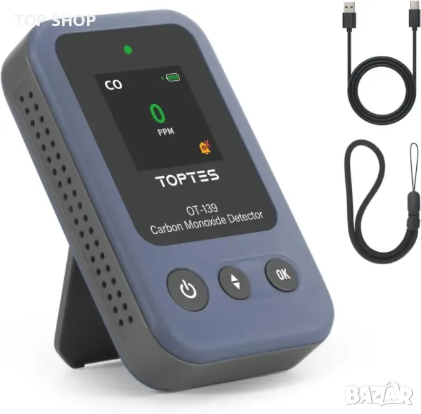 TOPTES OT-139 Преносим детектор за въглероден окис, звукови и визуални сигнали, 0-1000ppm - син, снимка 1