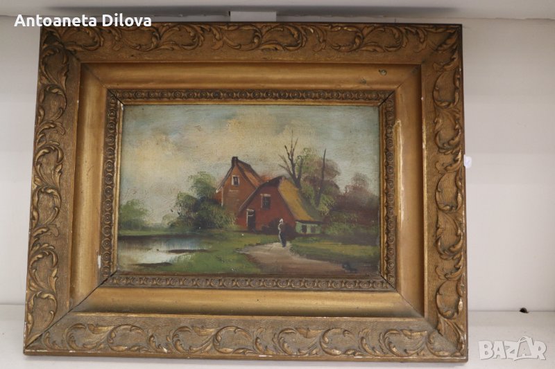 Стара Холандска картина - рамка дърворезба, снимка 1