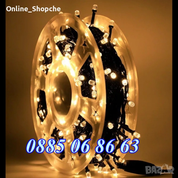 Коледни лампички 20 метра на макара, жълта светлина, водоустойчиви, снимка 1