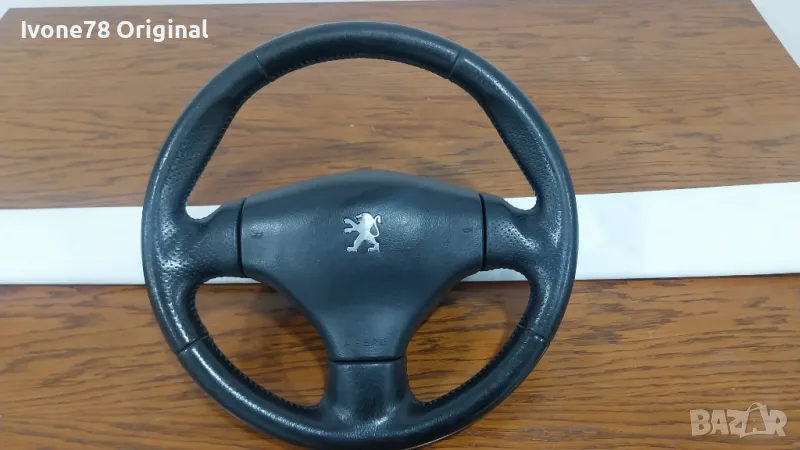 ПРОМОЦИЯ Трилъчев волан от естествена кожа за PEUGEOT 206, снимка 1
