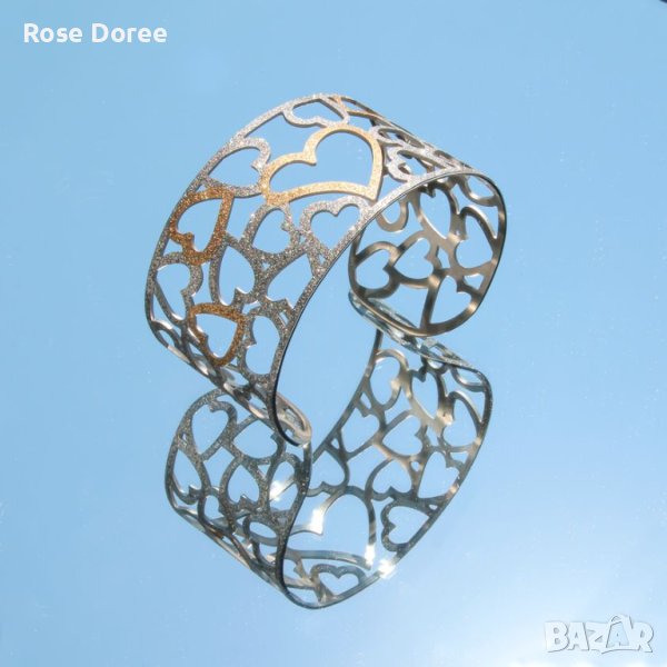 Двуцветна стоманена гривна с грапави сърца тип маншет, снимка 1