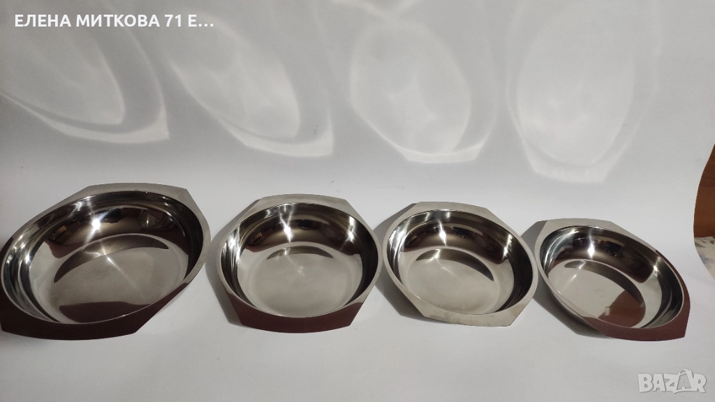 Комплект от 4 бр.кръгли тавички от неръждаема стомана с удобни дръжки, снимка 1