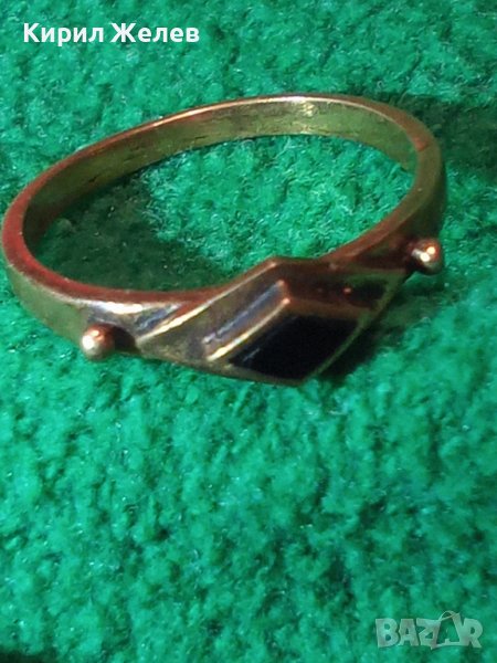 СТАРИНЕН БРОНЗОВ ПРЪСТЕН с РОМБОИДЕН ШЛИФОВАН ЧЕРЕН ОНИКС МАЙСТОРСКА РЪЧНА АРТ-ДЕКО ИЗРАБОТКА 8487, снимка 1