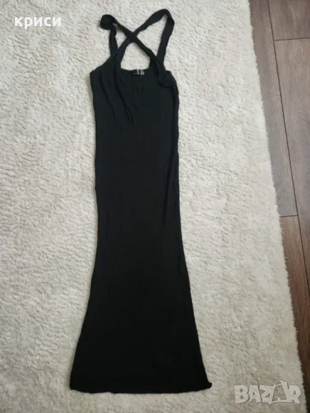 Дамска дълга черна рокля плетиво S размер, снимка 1