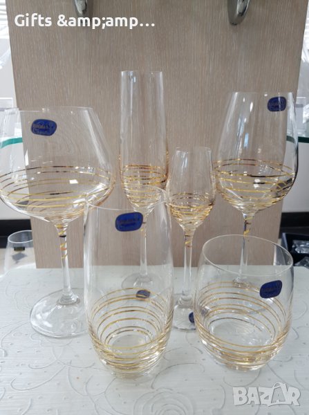 Комплект от 6 чаши кристалин BOHEMIA със златна нишка, снимка 1