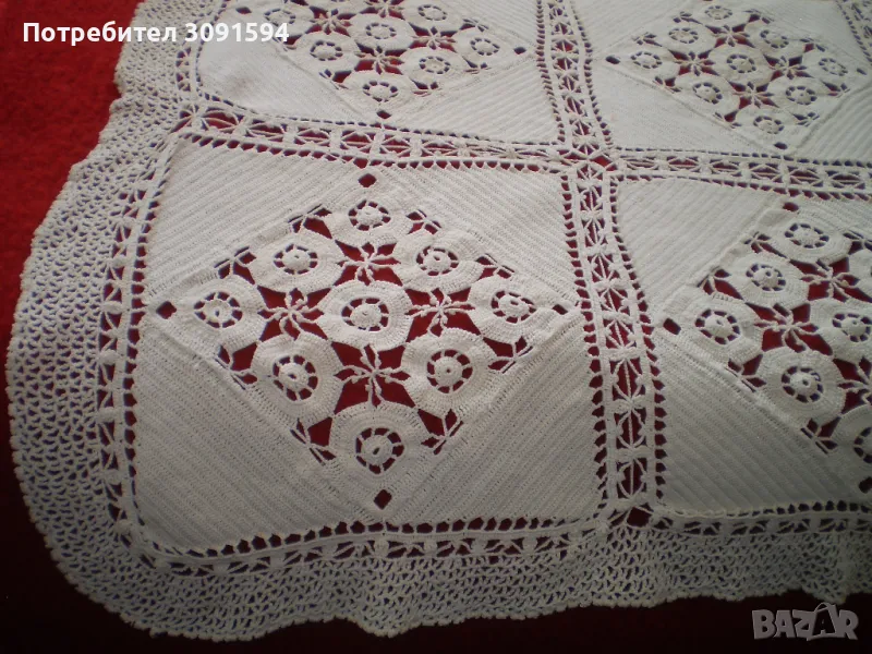  Ретро плетена на една кука покривка в цвят капучино 95 см на 128 см, снимка 1