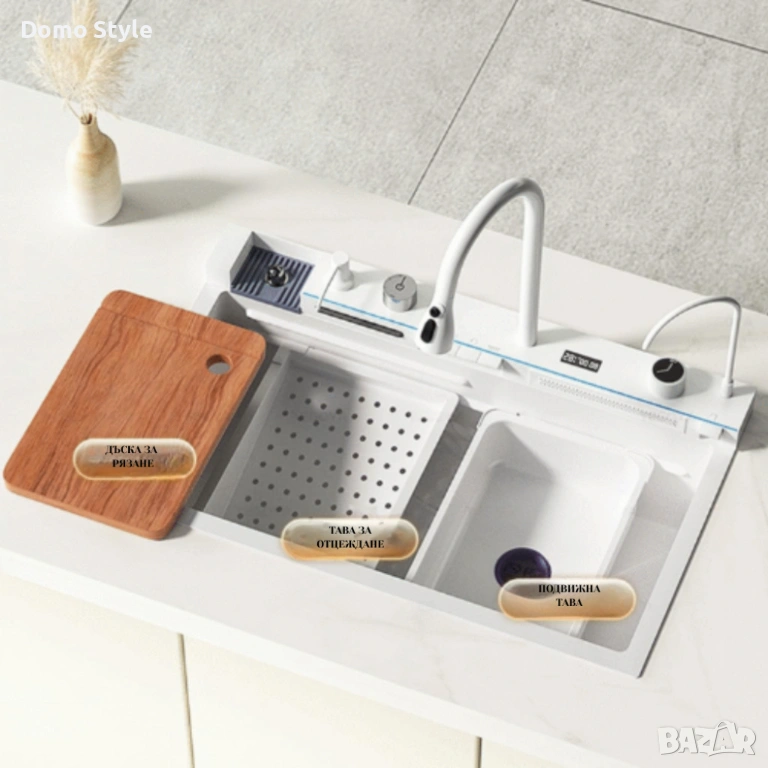 Умна кухненска мивка с изтеглящ се кран – LED дисплей, водопад, филтрирана вода и пълен комплект за , снимка 1