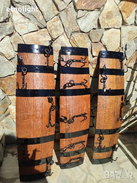 Закачалки изработени от дъбови бъчви с ръчно ковани куки , снимка 1