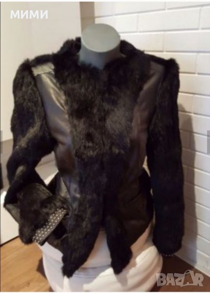 Естествена кожа яке със заек ръкави, снимка 1