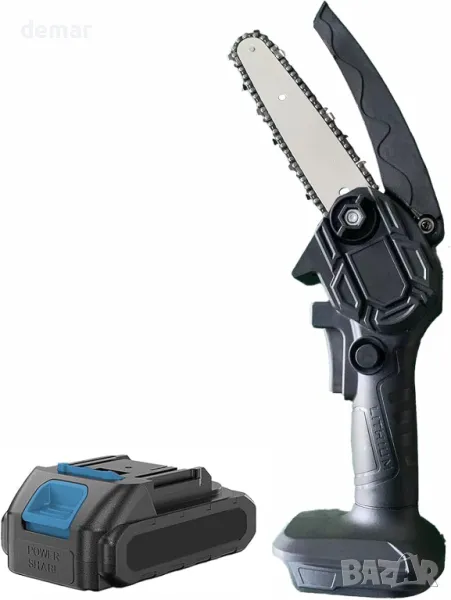 Мини верижен трион, 10 см, акумулаторен, за рязане на дърво, подрязване и дървообработване, снимка 1