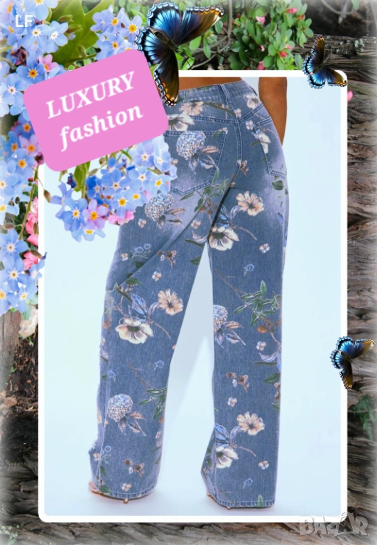 Дамски дънки с цветя, снимка 1