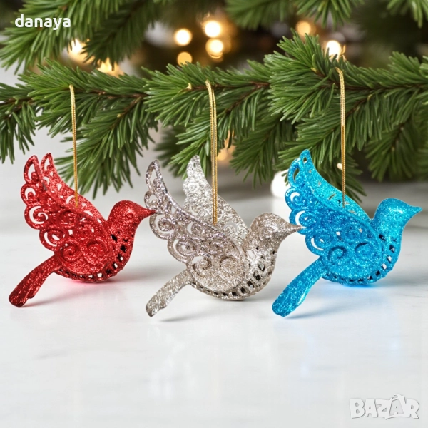 6188 Комплект коледни играчки за елха Птици, 3 броя, снимка 1