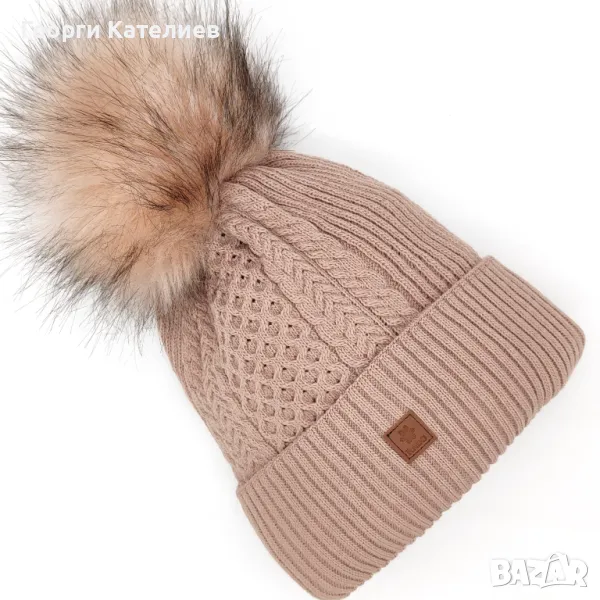 Дамска зимна шапка с подгъв и пискюл в розово Код на продукта:DASH-01-3, снимка 1