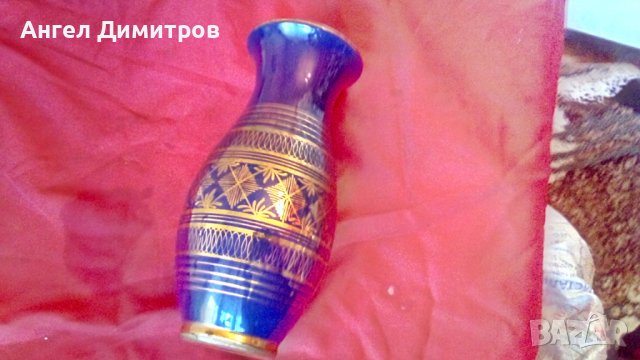 Стара красива керамична ваза с позлата , снимка 3 - Антикварни и старинни предмети - 37286463