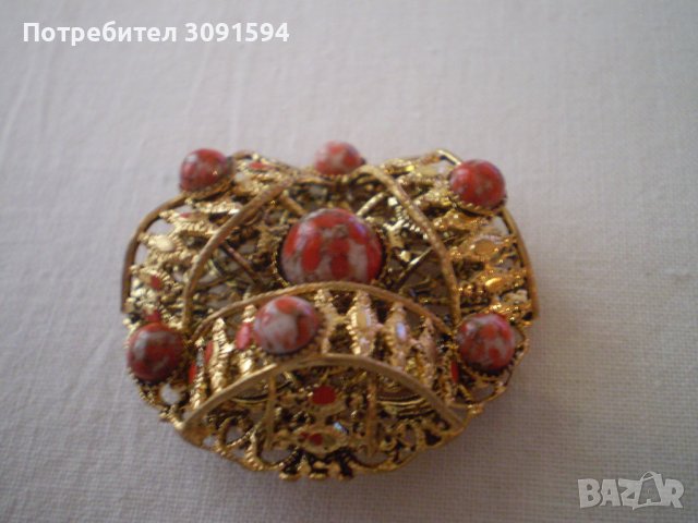брошка Винтидж червени камани на петна - яспис, снимка 8 - Антикварни и старинни предмети - 40474152