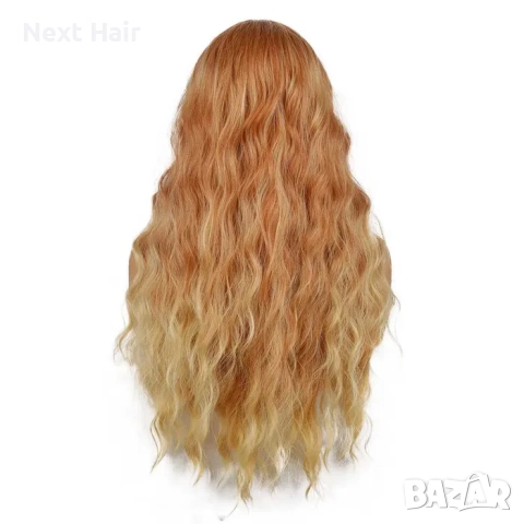 Оранжева къдрева перука с руси краища на път, снимка 8 - Аксесоари за коса - 52896203