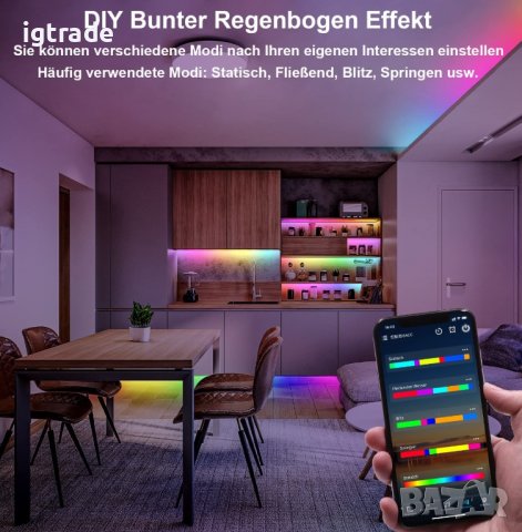 RGBIC LED 10 метра лента, Bluetooth управление, Вграден микрофон, rainbow дъга ефект, снимка 2 - Лед осветление - 39302103