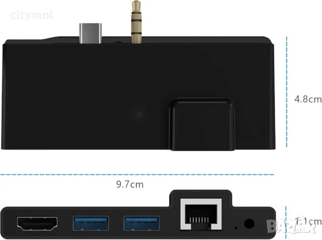 5 в 1 докинг станция Surface Go 3/Go 2/Go, Surface Go, USB C хъб,4K HDMI, 1000M RJ45 Ethernet, 2 USB, снимка 3 - Лаптоп аксесоари - 49306792