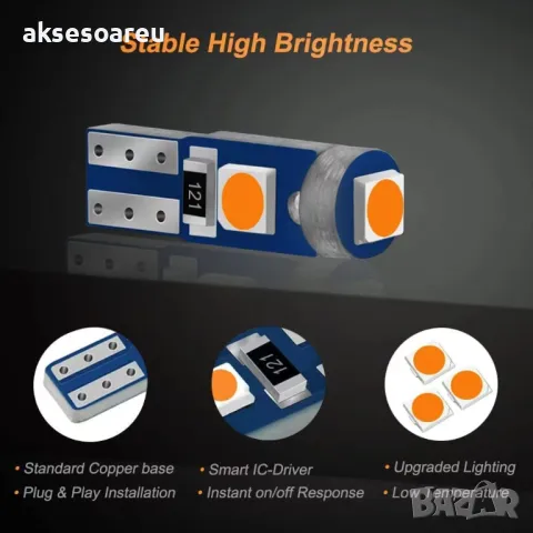 10 бр. малки габаритни крушки за арматурно табло T5 3SMD LED супер ярък 3030 LED вътрешно осветление, снимка 10 - Аксесоари и консумативи - 50385600