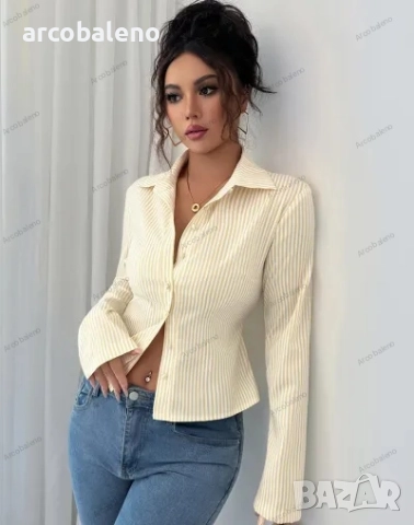 Дамска раирана риза с дълъг ръкав и копчета, 9цвята , снимка 12 - Ризи - 51502214