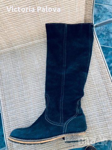 Сини велурени ботуши, снимка 9 - Дамски ботуши - 28121397