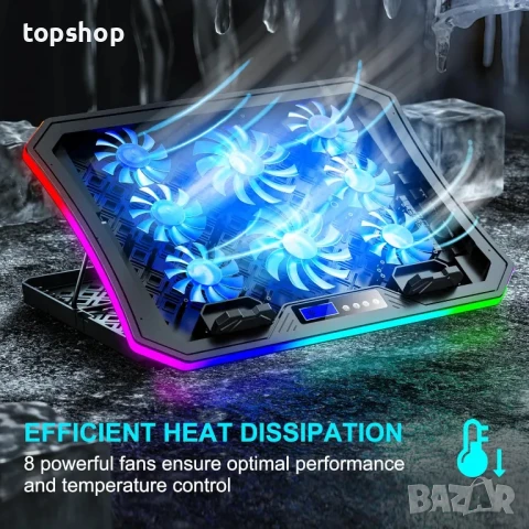 НОВА, тествана охлаждаща подложка за лаптоп с RGB светлини MOOJAY, 8 тихи вентилатора..., снимка 6 - Лаптоп аксесоари - 50552256