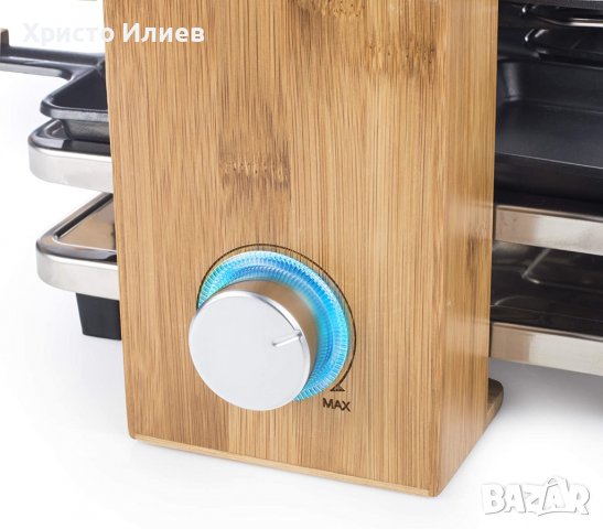 Princess грил раклет скара барбекю с бамбукова рамка и 8 тигана 1200 W, снимка 3 - Скари - 39950157